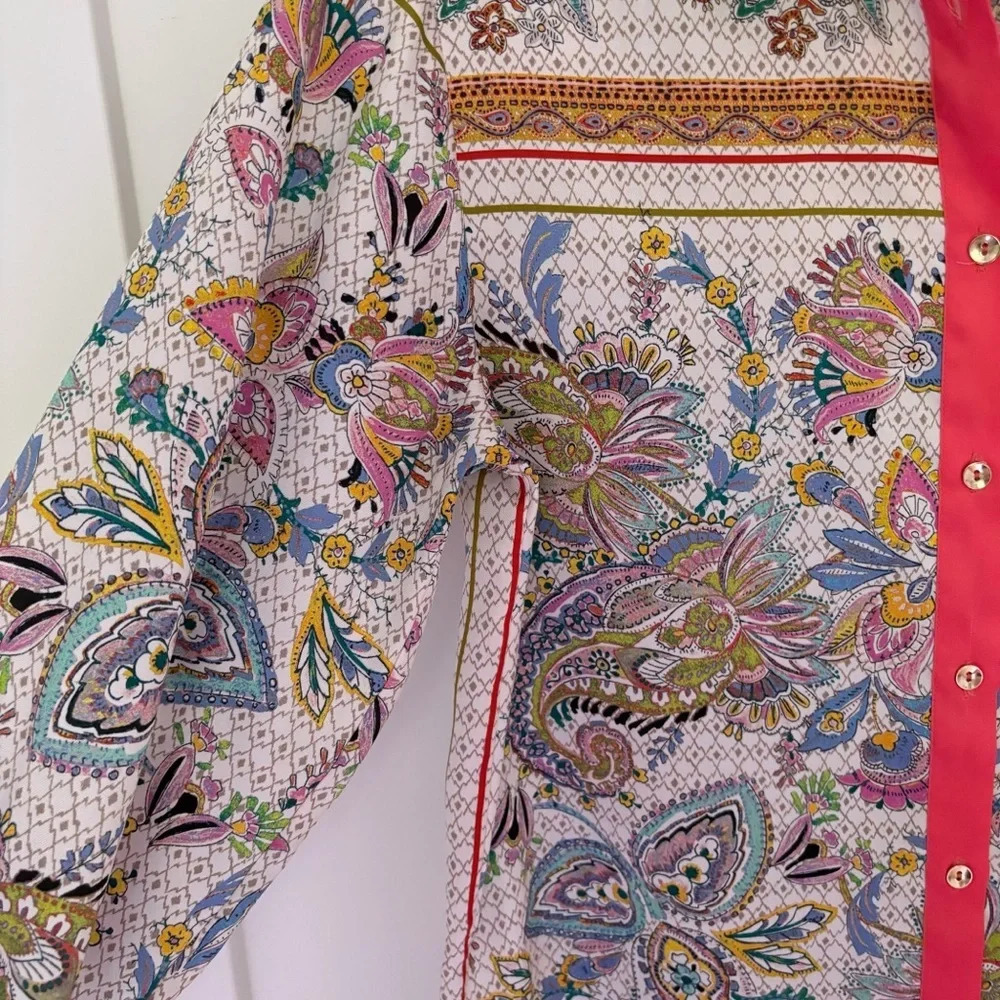 Zara Paisley Floral Silky Satin Printed Shirt  Blouse Size XS Blogger favorite - Picture 3 of 8